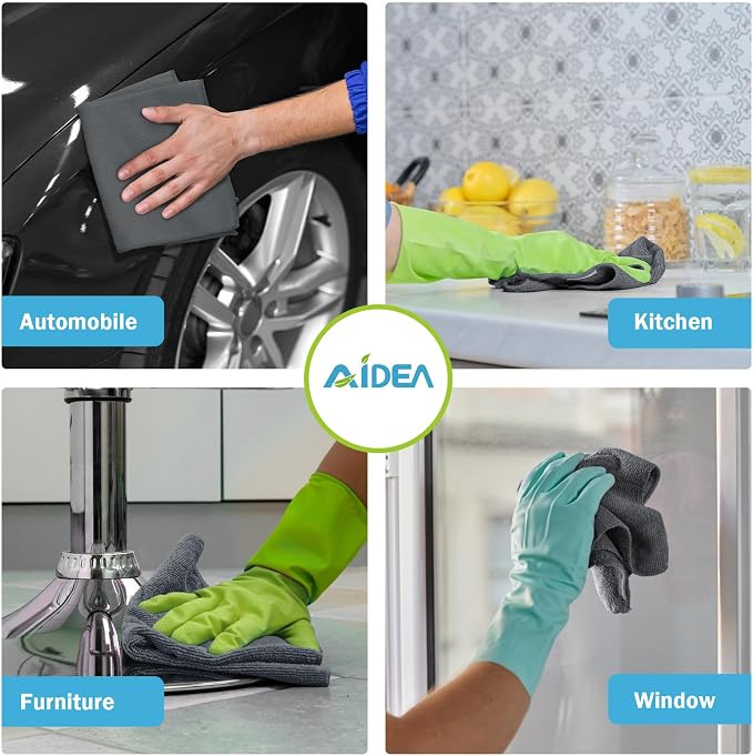 AIDEA Microfiber Cleaning Cloth Grey 12PK, Microfiber Towels - Image 4