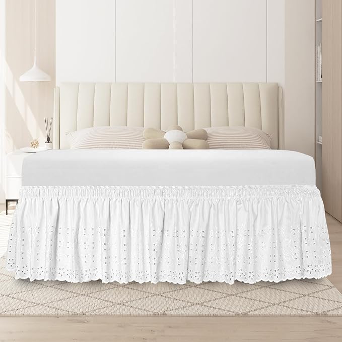King Bed Skirt, Wrap-Around Elastic Ruffled Eyelet Bed Skirt King Size Dust by ANARACHON