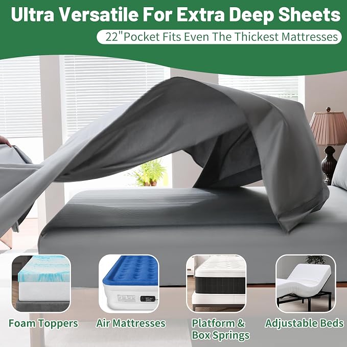 Extra Deep Pocket Queen Sheets 18-24 Inch 100% Egyptian Cotton 1000 Thread - Image 4
