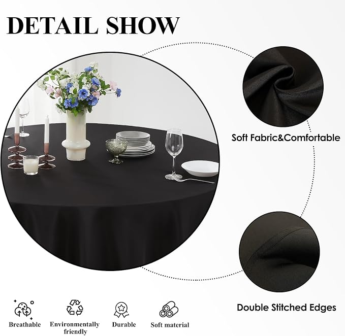 Round Tablecloth 8 Pack 108 Inch Black Tablecloths Washable Decorative Linen - Image 5
