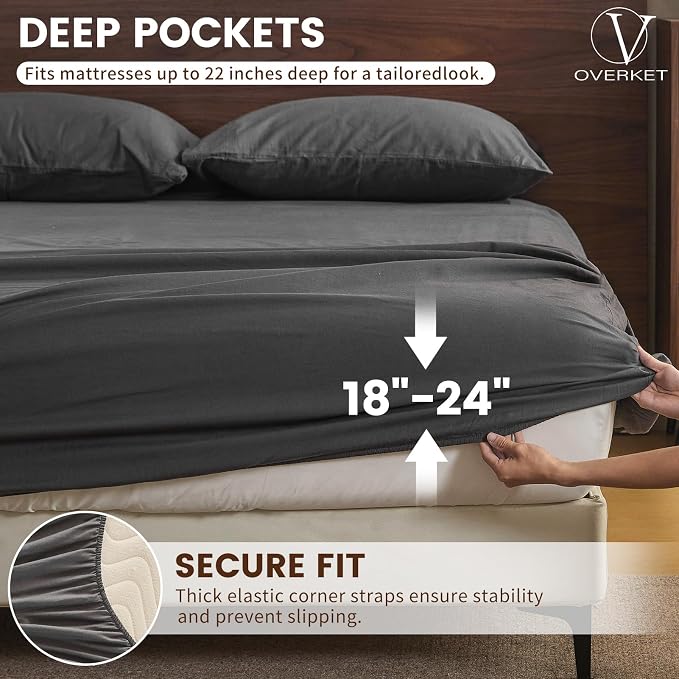 100% Linen Sheet Set King Size Extra Deep Pocket Fits 18-24 Inch Mattress - Image 2