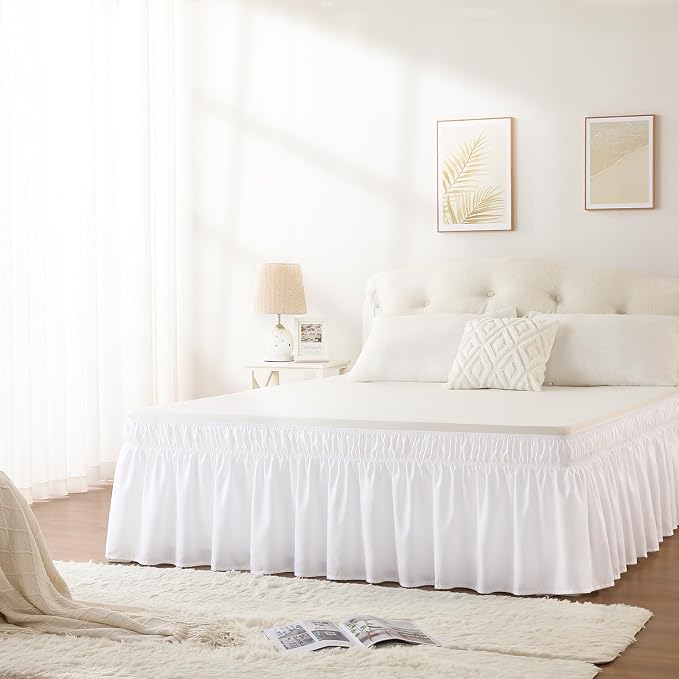 RIMELA Bed Skirting Queen Size White Bed Skirt 25 Inch Drop, Wrap Around - Image 2