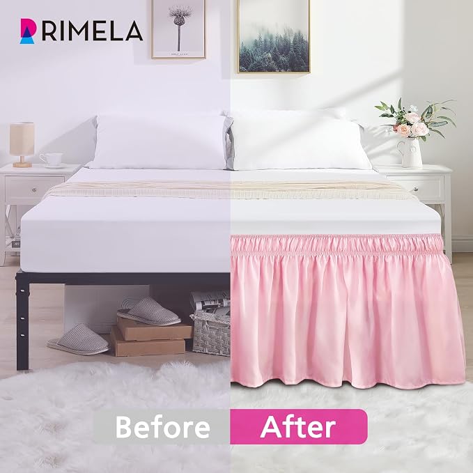 RIMELA Bed Skirt Twin Size Dusty Pink 15 Inch Drop, Wrap Around Elastic Bedskirt - Image 3
