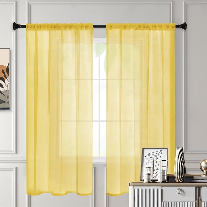 Sheer Curtains 45 Inches Long 2 Panels, Rod Pocket Short Curtain - Image 3