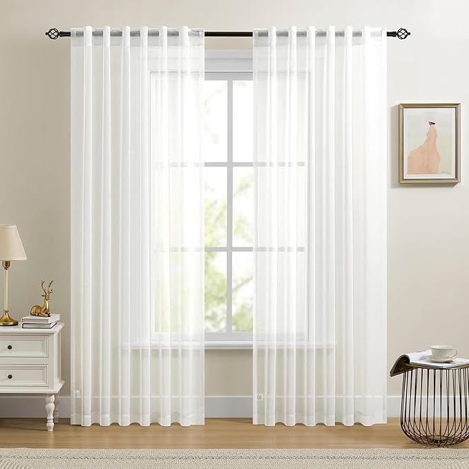 Dreaming Casa White Sheer Curtains 84 Inches Long, Rod Pocket & Back Tab Light by DreamingCasa