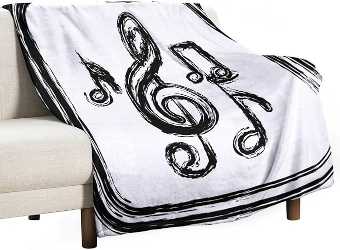 Music Blanket Black Abstract Graffiti Music Note Art Printed Soft Cozy by JADERYS