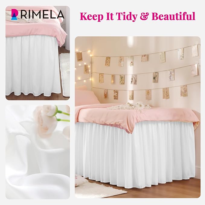 RIMELA Dorm Bed Skirt Twin XL 25 Inch Drop, Extra Long Wrap Around Elastic Bed - Image 4