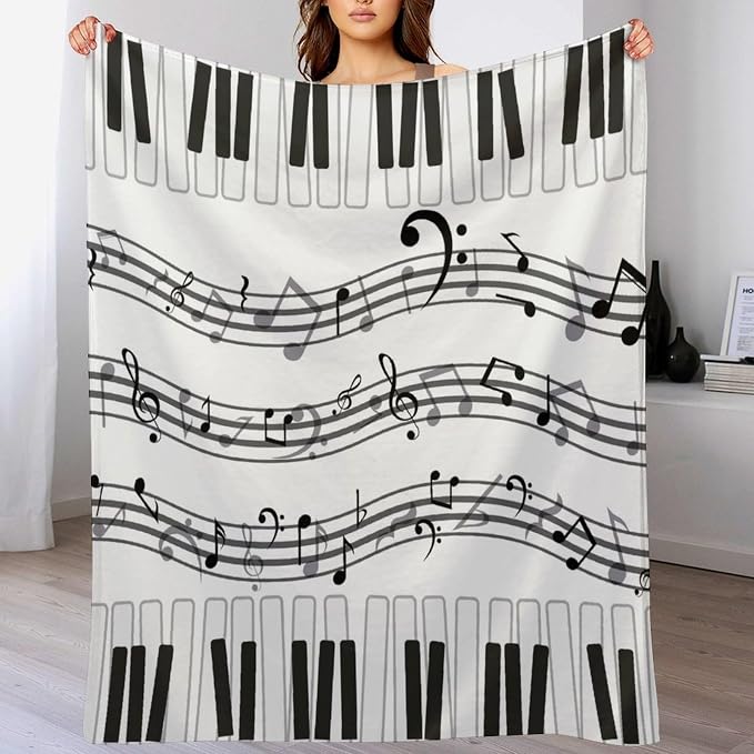 Music Blanket Black White Piano Keys Music Note Modern Abstract Art Print Soft - Image 5
