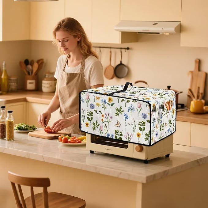 Toaster Oven Dust Cover with Side Pockets, Washable Convection Oven Cover Small - Image 3