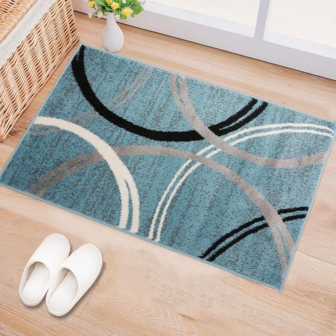 Rugshop Modern Wavy Circles Design Accent Rug, Carpet by Rugshop