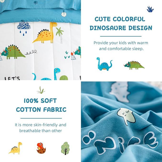 DJY Cotton Toddler Bedding Set for Boys Girls, 4 Pieces Dinosaur Toddler Bed - Image 4