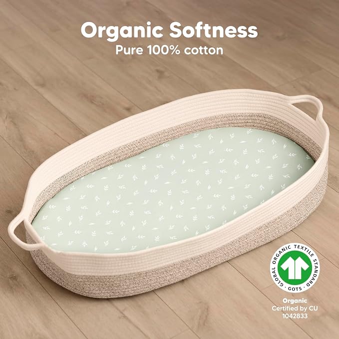 2-Pack Organic Bassinet Sheets for Girls, Boys - Image 2