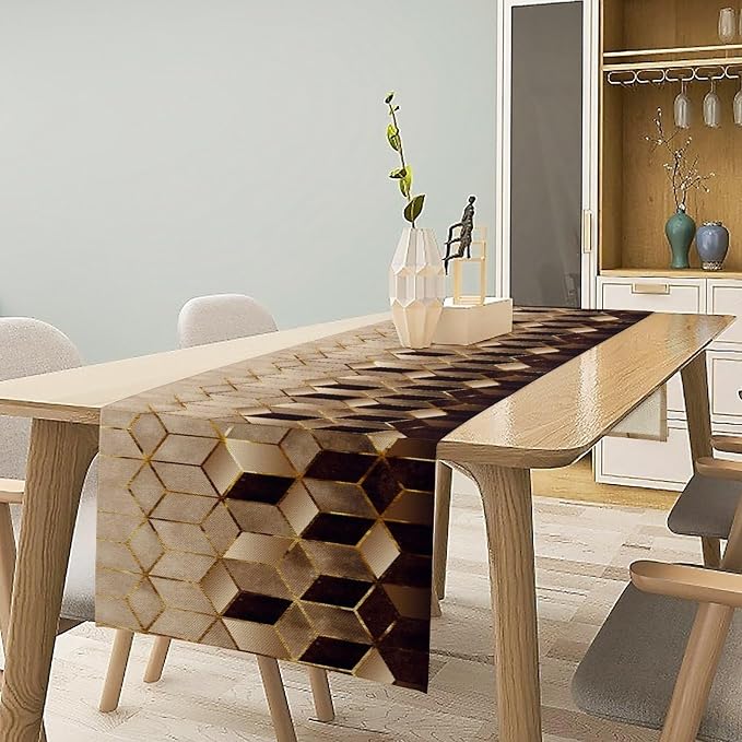 Geometric Marble Table Runner, 13x70 Inch - Image 3