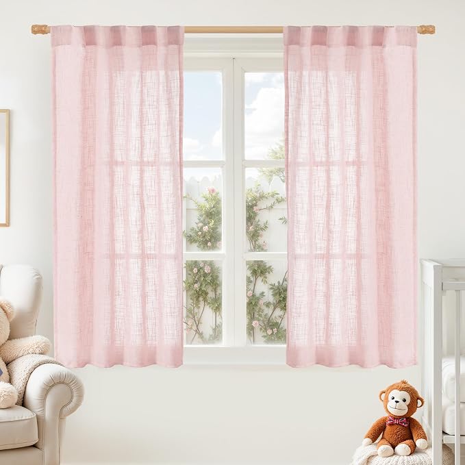 LAMIT Pink Linen Curtains 45 Inch Length 2 Panels, Light Filtering Panels Back by LAMIT