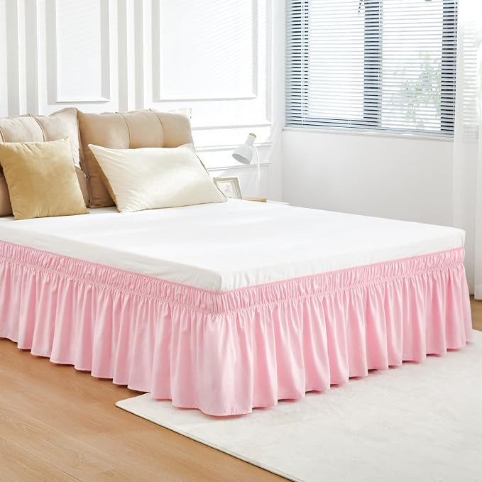 RIMELA Pink Bed Skirt Queen Size 15 Inch Drop Elastic Wrap Around Dust Ruffle - Image 6