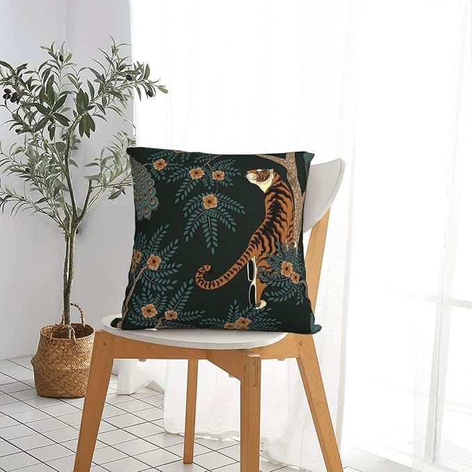 NBFKDO Pillow Cover, Tiger and Peacock Throw Pillow Case Modern Cushion Cover - Image 6