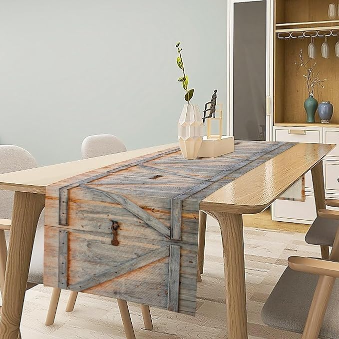 Rustic Barn Door Table Runner Farmhouse Wooden Wood Vintage Plank Country - Image 3