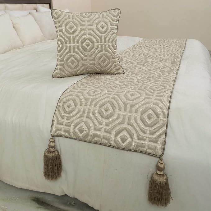 The HomeCentric King/Queen/Twin Beige Designer Full 68"x18" Bed Runner - Image 4