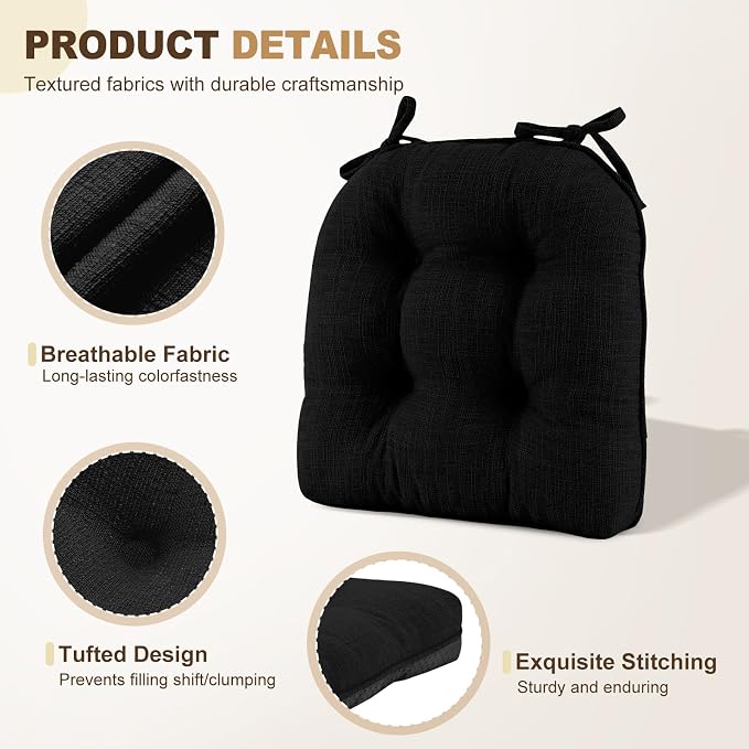 downluxe Indoor Chair Cushions for Dining Chairs, Tufted Overstuffed Textured - Image 5
