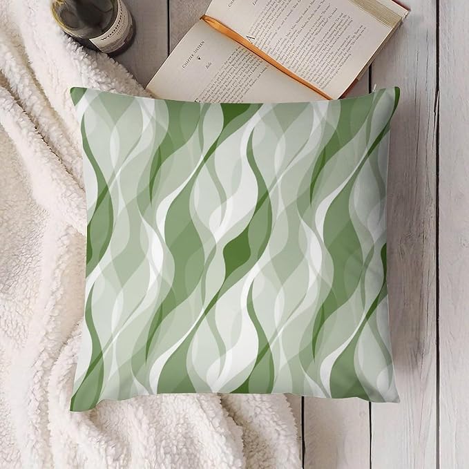 Green Throw Pillow Covers Modern Abstract Ombre Green Striped Decorations - Image 2
