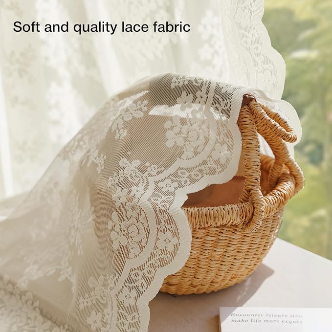 Anmao Vintage Lace Kitchen Curtains 36 Inches Long 2 Panels, Romantic Semi - Image 4