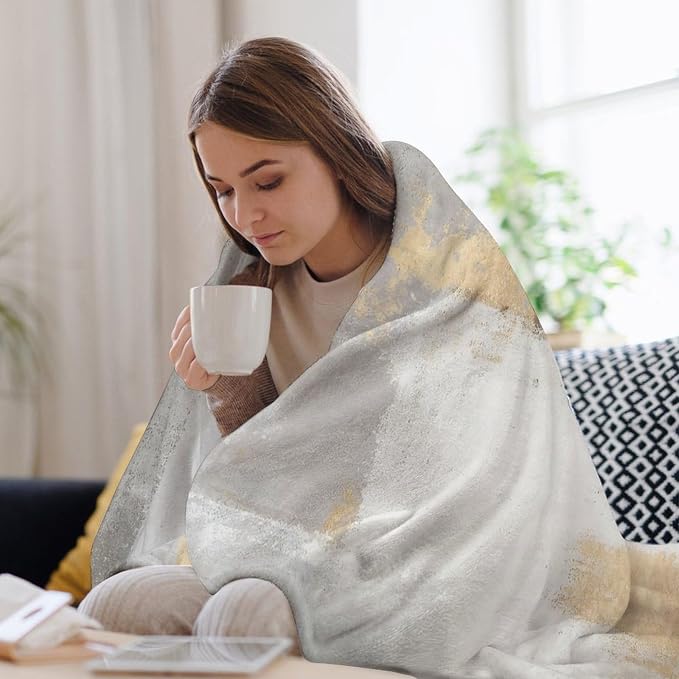 Fashion Gradient Blanket, Modern Abstract Baroque Grey Glod Painting Strokes - Image 7