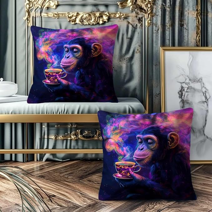 Trippy Monkey Throw Pillow Covers Set of 2 | Hippie Decorative Square Cushion - Image 4