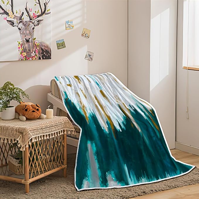 Abstract Ombre Throw Blankets, Modren Chic Art Oil Painting Cozy Warm Bed Couch - Image 2