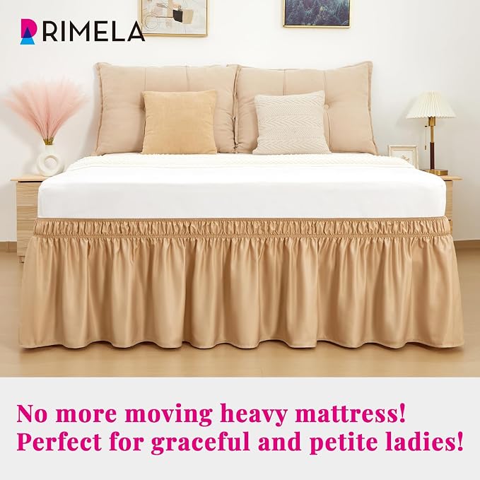 RIMELA Bed Skirt Queen Size Champagne Gold 15 Inch Drop, Wrap Around Elastic - Image 2