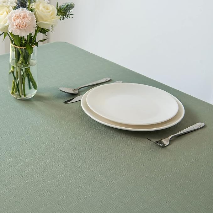 maxmill Faux Linen Textured Rectangle Tablecloth Water Resistant Wrinkle Free - Image 3
