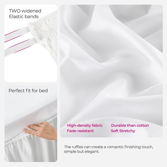 RIMELA White Bed Skirt King Size 16 Inch Drop, Elastic Bed Skirting - Image 7