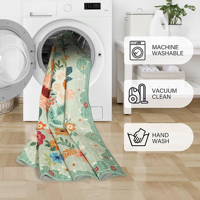 DUKINO 3x10 Runner Rug for Hallway, Washable Kitchen Floral Runner Rug - Image 7