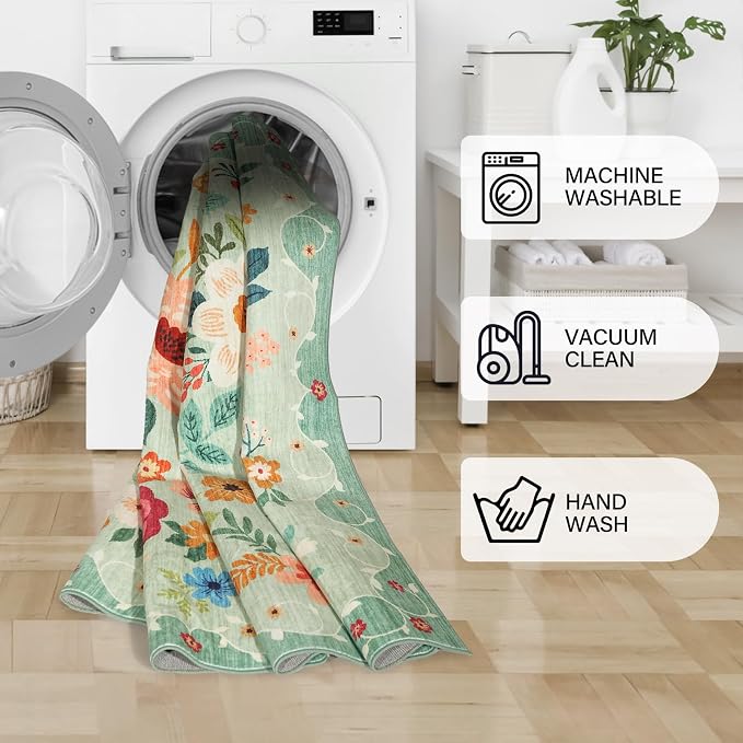DUKINO 2x4 Rug for Entryway, Washable Kitchen Floral Runner Rug - Image 7