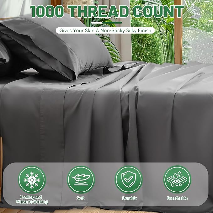 Egyptian Cotton Sheets Full Size 1000 Thread Count Sateen Weave Soft Breathable - Image 2