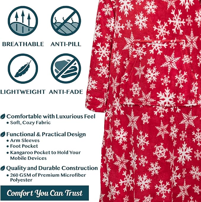 PAVILIA Fleece Blanket with Sleeves, Foot Pockets - Image 4