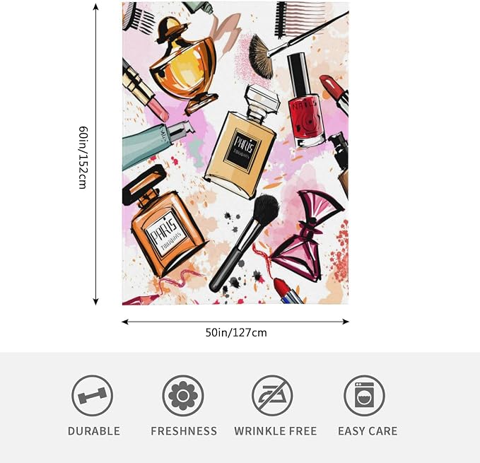 HGOD DESIGNS Women Cosmetics Perfume Lipstick Series Fleece Bed Blanket Throw - Image 2