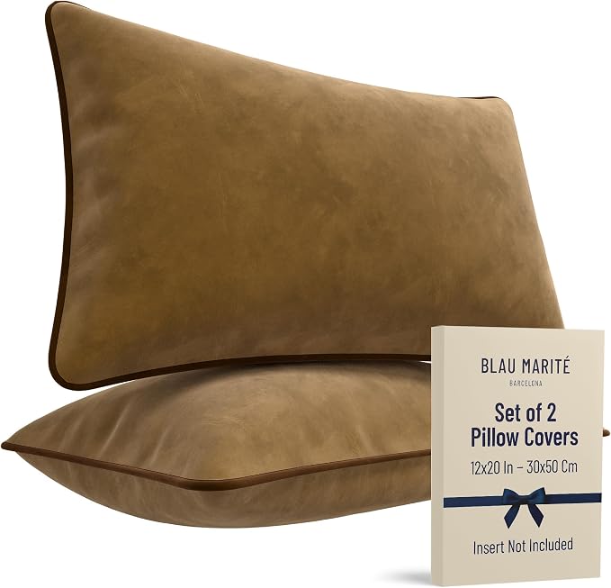 2 Pack Velvet Decorative Throw Pillow Covers, Contrast Piping, Indoor Use by BLAUMARIT%C3%89