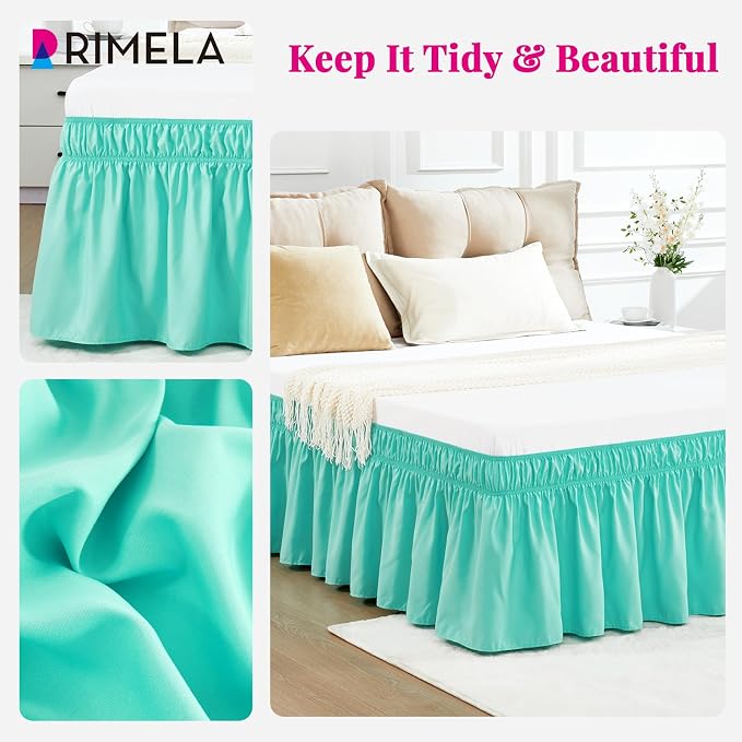 RIMELA Spa Blue Bed Skirt Queen Size 18 Inch Drop, Elastic Bed Skirting - Image 3