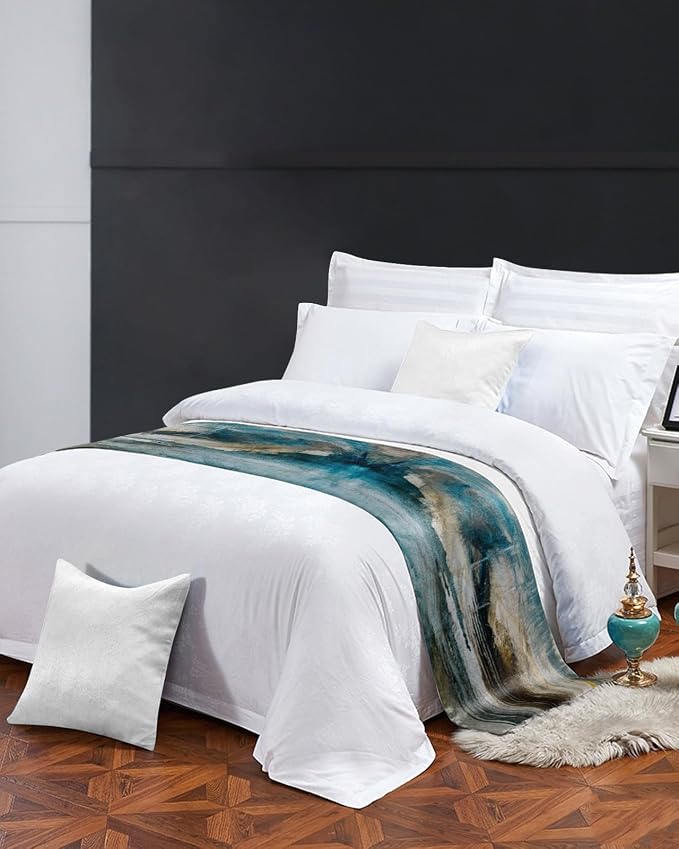 Abstract Mottled Turquoise Green Gray Art Bed Runners - Image 3