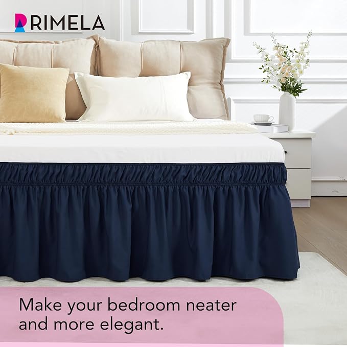 RIMELA Navy Blue Bed Skirt Queen Size 15 Inch Drop, Elastic Bed Skirting - Image 7