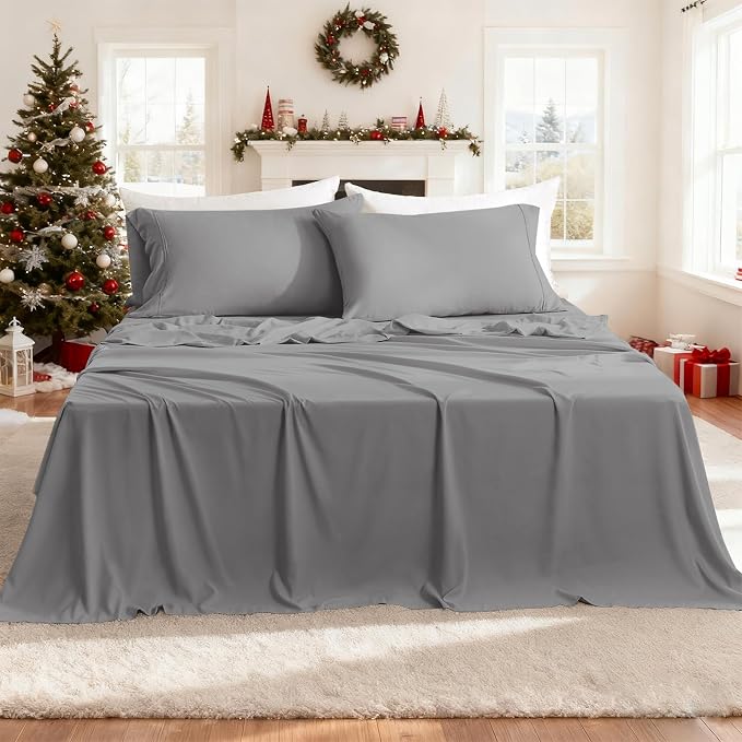 Full Sheet Set - 4 Piece Silky Soft Breathable Bed Sheet & Pillowcase Set by COZYSMILE