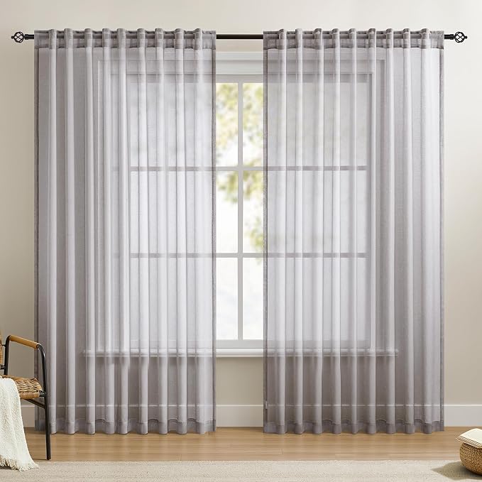 Dreaming Casa Grey Sheer Curtains 84 Inches Long, Rod Pocket & Back Tab Light by DreamingCasa
