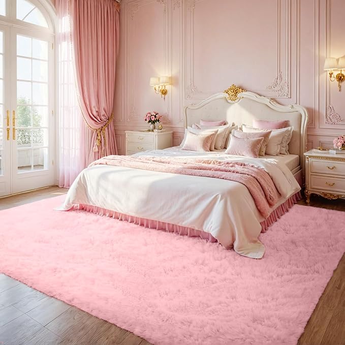 8x10 Area Rug for Living Room: Soft Fluffy Shag Pink Rugs for Bedroom, Non-Slip - Image 2