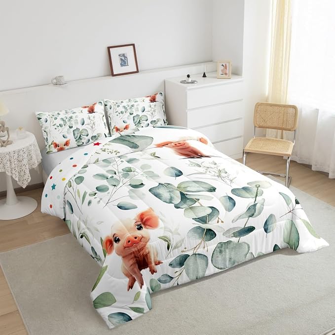 Erosebridal Kawaii Pig Twin Size Comforter Set - Image 5