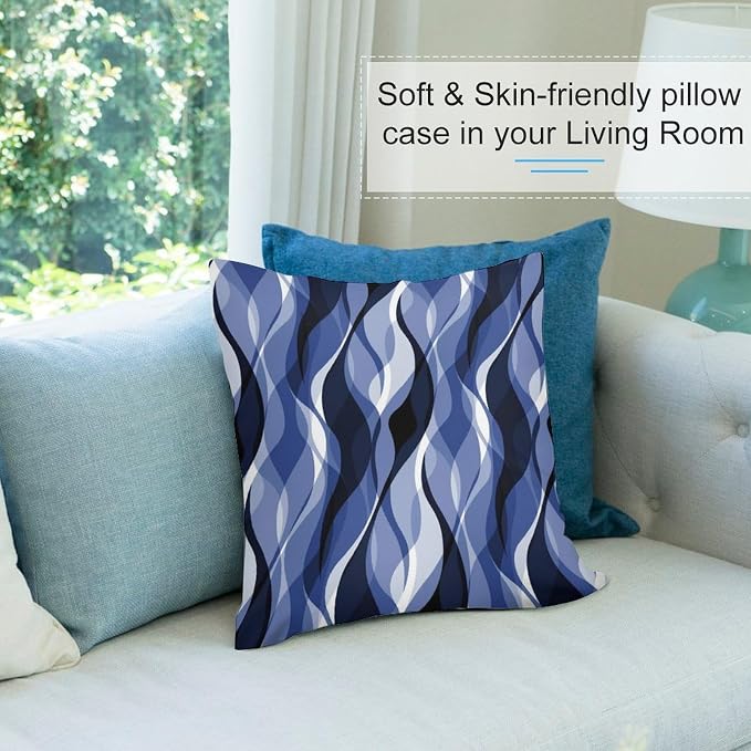 Navy Blue Throw Pillow Covers Modern Abstract Black and Blue Striped Decorations - Image 5
