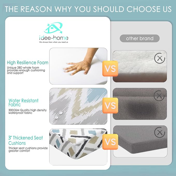 idee-home Outdoor Chair Cushions Set of 2, Thick 17" x 17" x 3" Outdoor Seat - Image 3