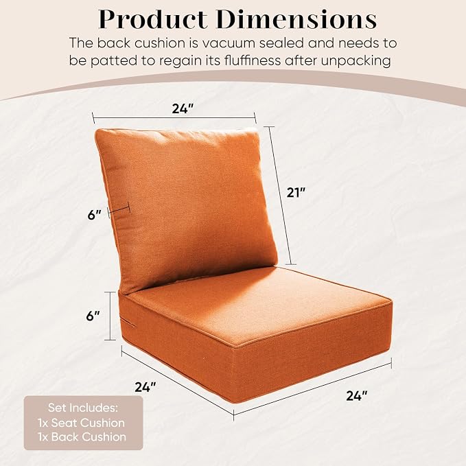 Outdoor Seat Cushion Set-24 x 24 x 6 Inch Outdoor Chair Cushions - Image 7