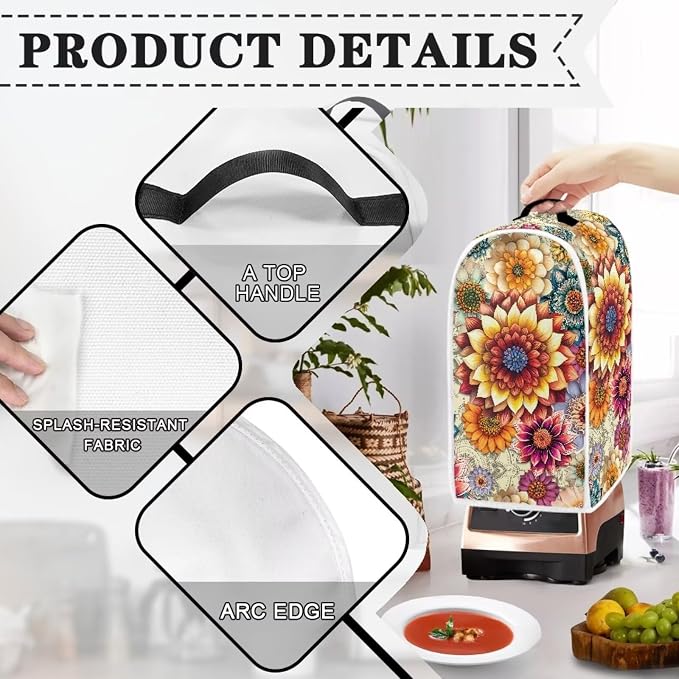Bright Floral Blender Cover Toaster Cover Boho Mandala Floral 2 Slice Coffee - Image 3