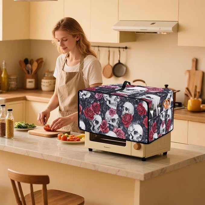 Skull Red Rose Print Microwave Oven Dust Cover Toaster Oven Cover - Image 3