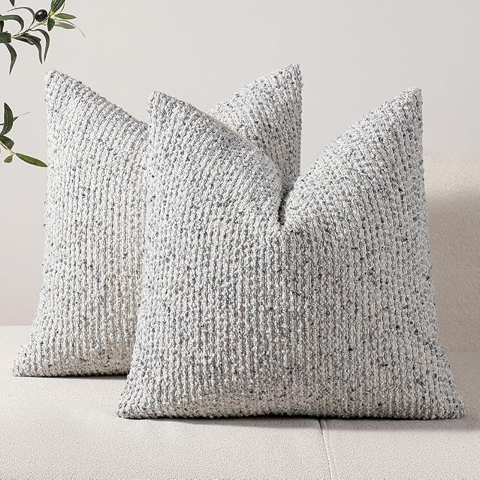 Striped Throw Pillow Covers 20x20 Set of 2 Blue Textured Boucle Chic Morden by DEZENE